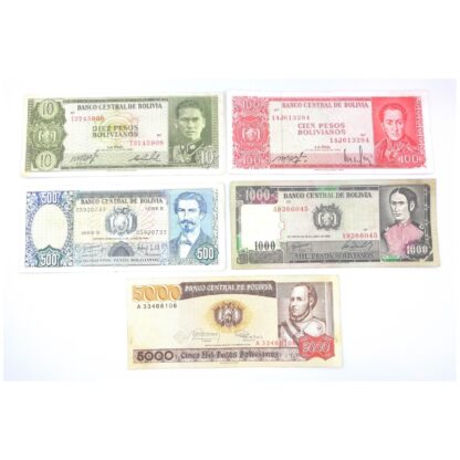 Lote de 5 billetes de Bolivia