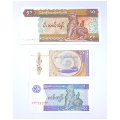 Lote de 3 billetes de Myanmar