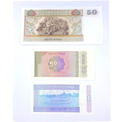 Lote de 3 billetes de Myanmar - Imagen 2