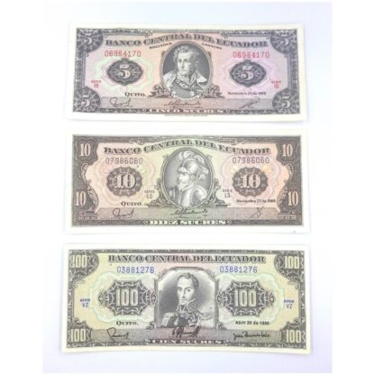 Lote de 3 billetes de Ecuador
