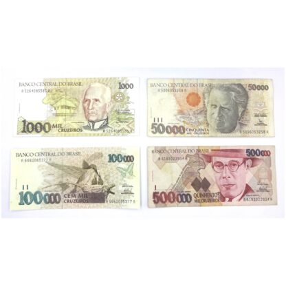 Lote de 4 billetes de Brasil